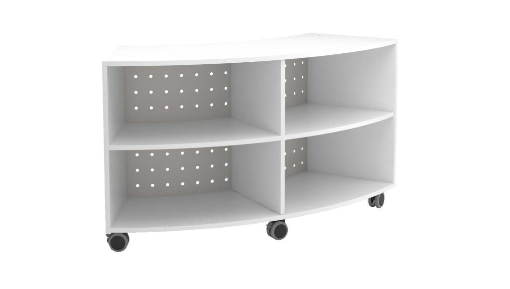 Armario modular con ruedas, fabricado en HPL blanco. Diseñado para generar espacios grupales o individuales.